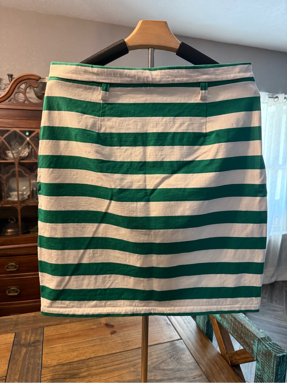 Daniel Cremieux Green and White Striped Mini Skirt